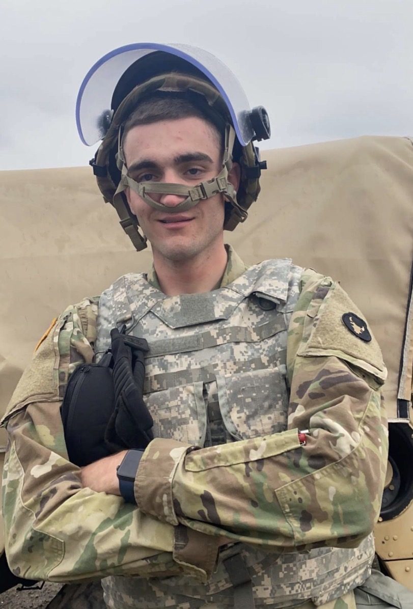 Dylan Moser in deployment protective gear during service.